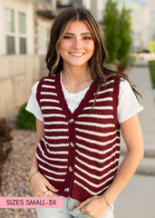 Sana Burgundy Striped Sweater Vest