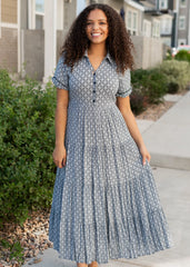 Amberly Navy Pattern Tiered Dress
