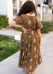 Jacie Khaki Embroidered Dress