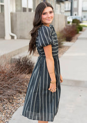 Aria Navy Jacquard Stripe Dress
