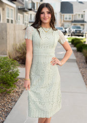 Evangeline Light Sage Lace Dress