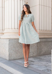 Linnea Sage Gingham Bow Dress