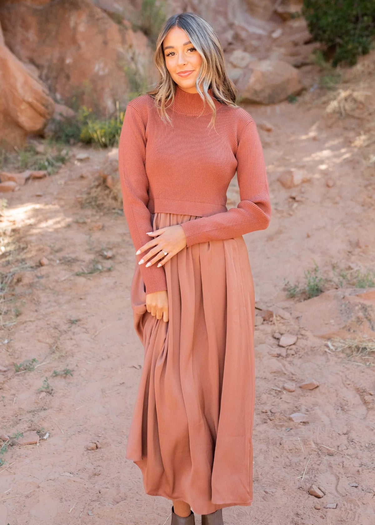 Mollie Chestnut Satin Sweater Dress