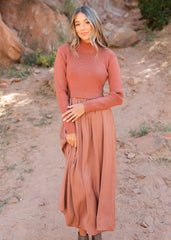 Mollie Chestnut Satin Sweater Dress