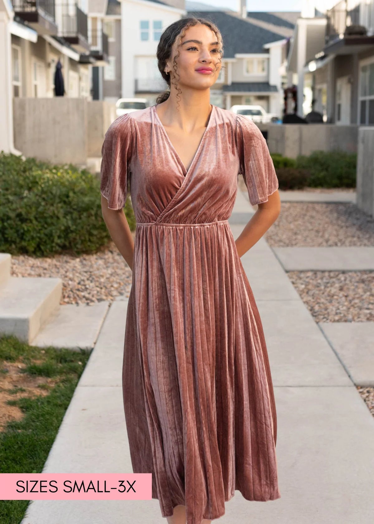 Reannah Dusty Rose Velvet Dress