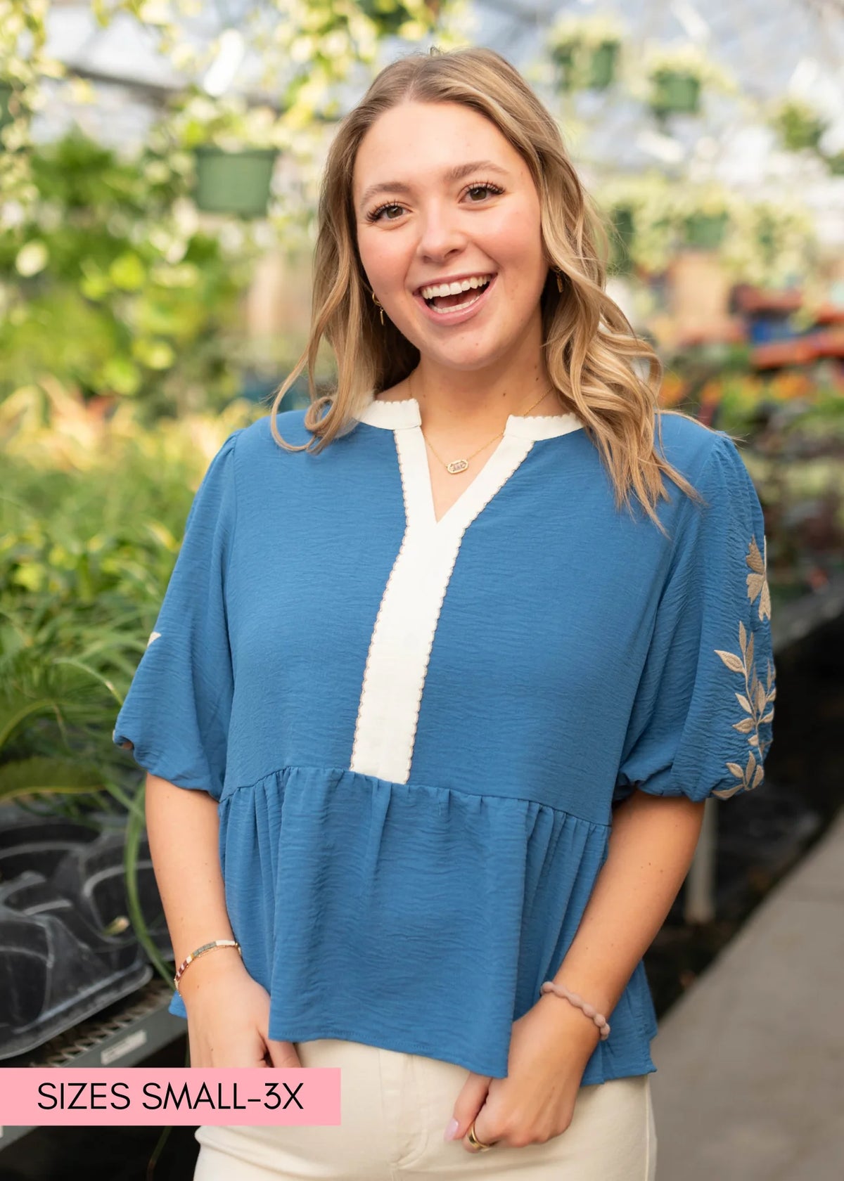 Charli Blue Embroidered Blouse
