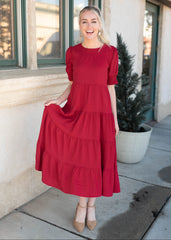 Janessa Tiered Burgundy Dress