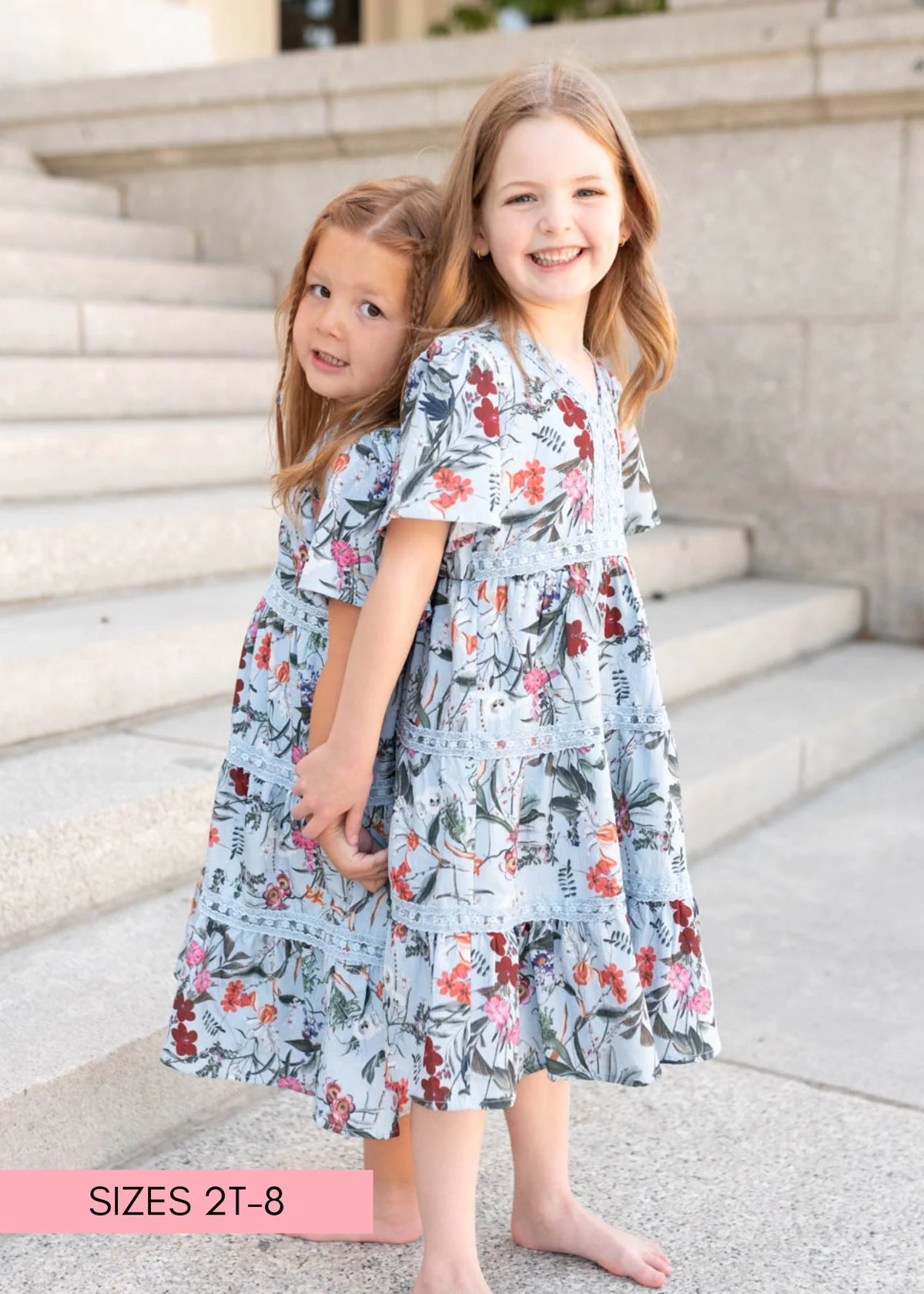 Zoie Blue Floral Tiered Little Girl Dress