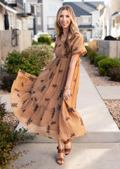 Jacie Tan Embroidered Dress
