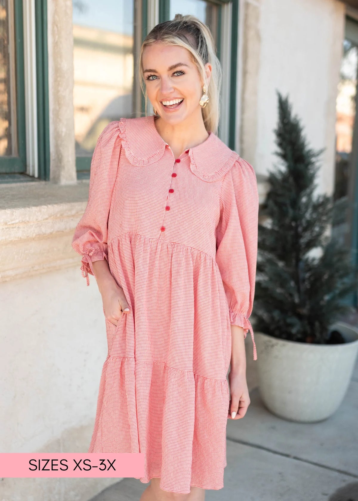 Macie Red Gingham Dress