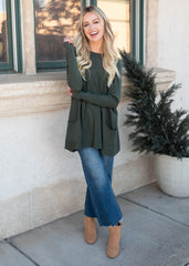 Aria Dark Green Pocket Sweater