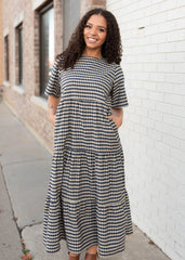 Nora Navy Gingham Tiered Dress