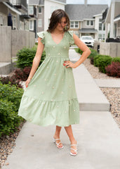 Danielle Olive Floral Embroidered Dress