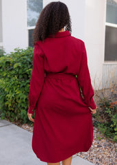 Anne Burgundy Button Up Dress