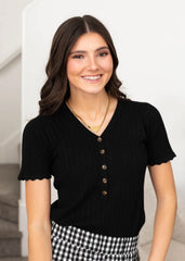 Kiah Black Button Top