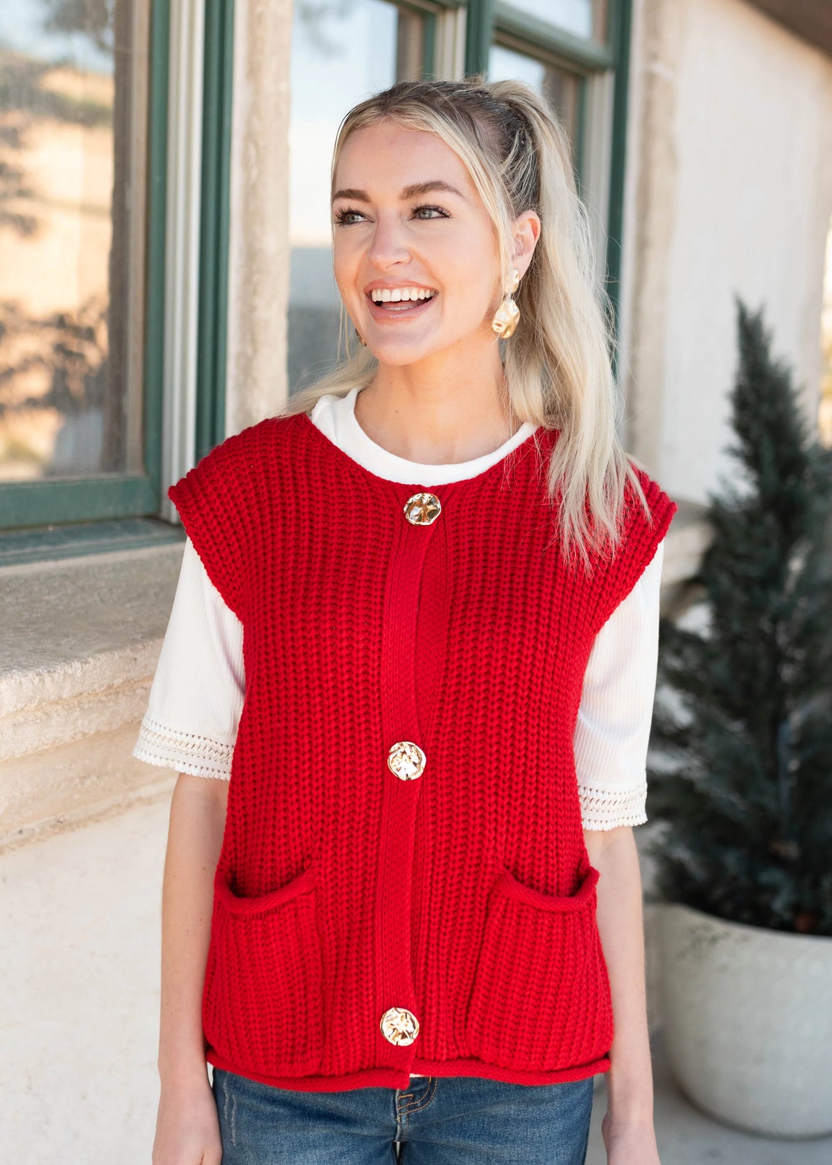 Valentina Red Knit Sweater Vest