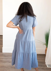 Analicia Blue Gauze Tiered Dress