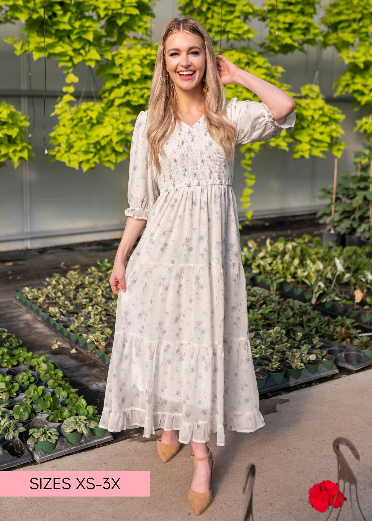 Kristin Light Blue Floral Tiered Dress
