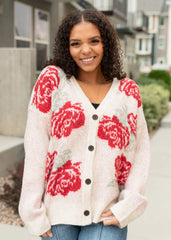 Kim Red Floral Cardigan