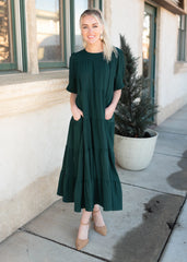 Janessa Tiered Dark Green Dress