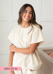 Leila Beige Gingham Knit Top