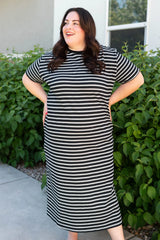 Joanelle Black Striped T-Shirt Dress
