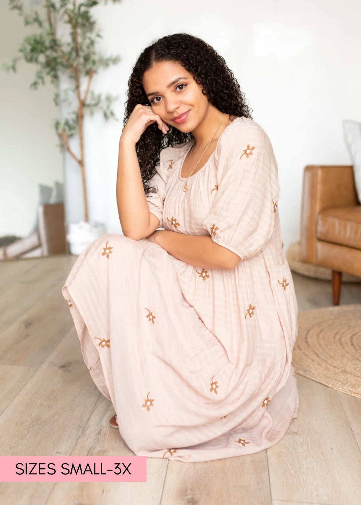Lyssa Natural Embroidered Floral Dress