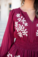 Gianna Wine Floral Embroidered Dress