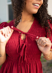 Miriam Crimson Smocked Dress