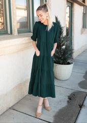 Janessa Tiered Dark Green Dress