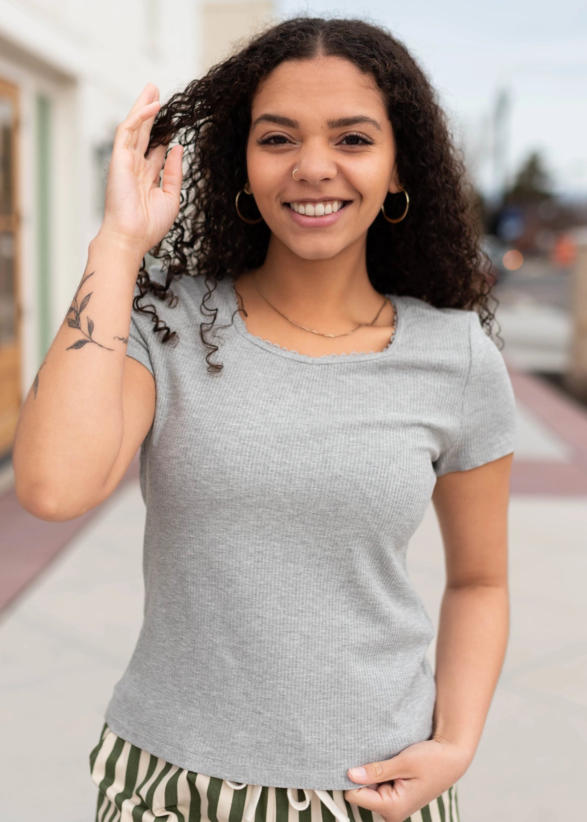 Angie Ribbed Grey Top