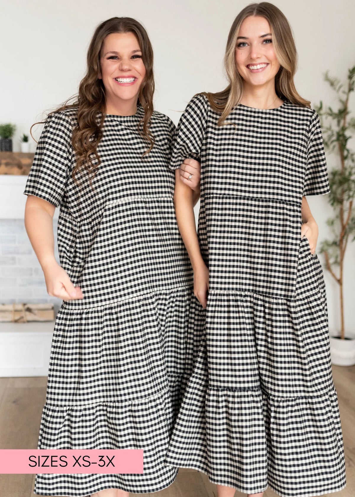 Nora Black Gingham Tiered Dress