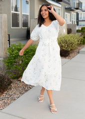 Adri White Flower Embroidered Dress