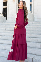 Gianna Wine Floral Embroidered Dress