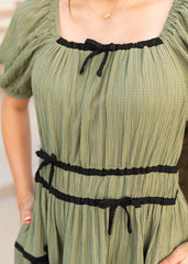Elina Olive Tiered Dress