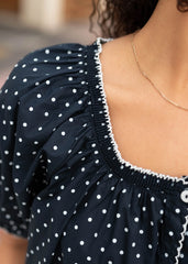 Jamie Navy Polka Dot Blouse & Scrunchie Set