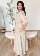 Lizzie Taupe Gingham Dress