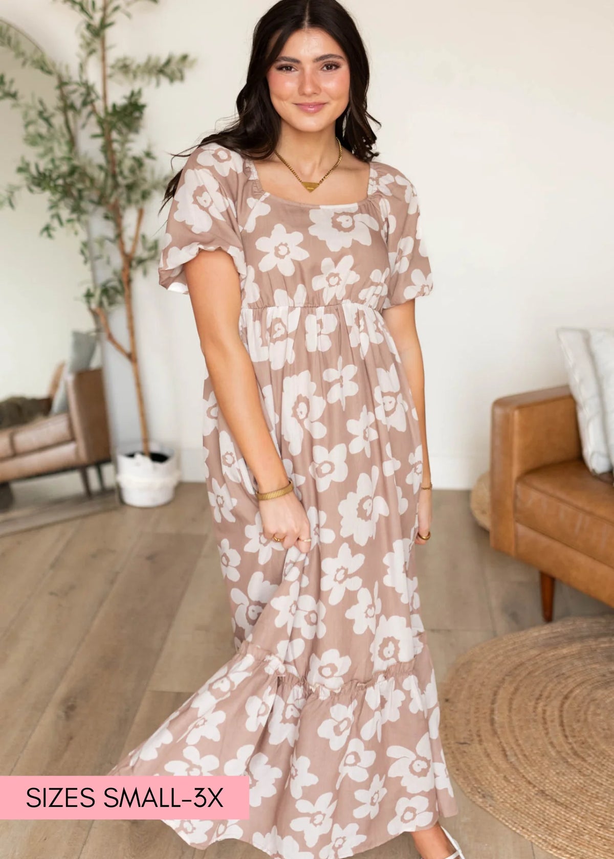 Joanna Taupe Floral Dress