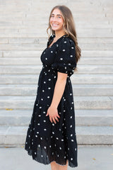 Liz Black Embroidered Button Dress