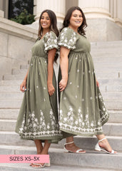 Kiera Olive Embroidered Dress
