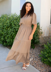 Mika Pale Brown Tiered Dress