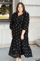 Liz Black Embroidered Button Dress