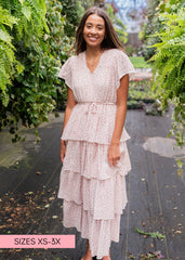 Mira Blush Rose Tiered Ruffle Dress