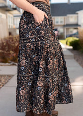 Luna Black Floral Skirt