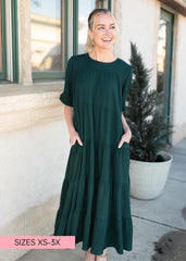 Janessa Tiered Dark Green Dress