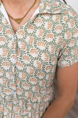 Lauretta Green Floral Collared Dress