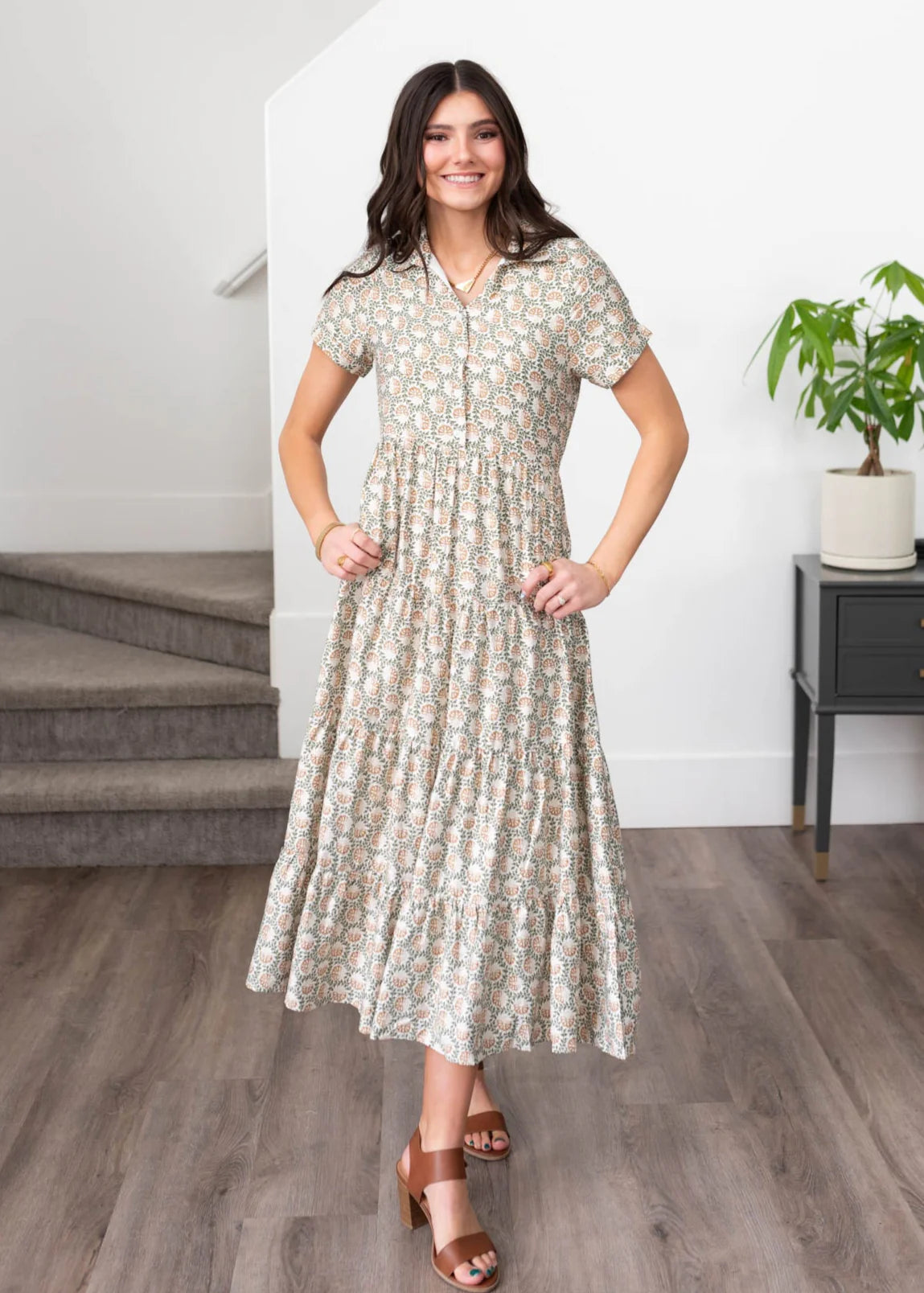 Lauretta Green Floral Collared Dress