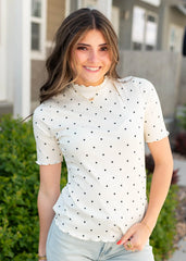 Brendie Cream Polka Dot Ribbed Top