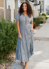 Amberly Navy Pattern Tiered Dress
