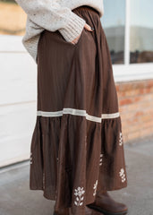 Aurora Brown Floral Embroidered Skirt